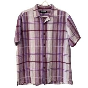 Stacy Adams | Men's Linen Purple Plaid Short Sleeve Button Up Shirt Size‎ M